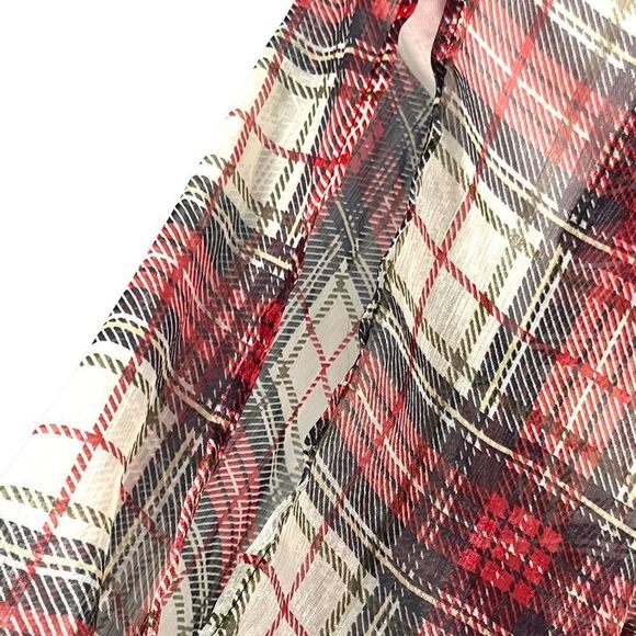 Tristan Sheer Red Black Green Gold and Grey Plaid Wrap FrontTie Blouse Size XS - Picture 9 of 13